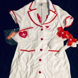 WOMENS NURSING COSTUME SZ SMALL HAT & STOCKINGS